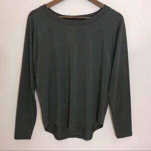 Athleta Topanga Mesh Back Top Long Sleeve Gray Boat Neck Lounge Athleisure Yoga